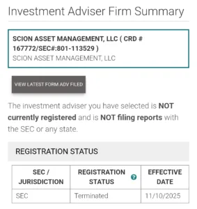 Michael Burry De-registers Scion Asset Management from the SEC